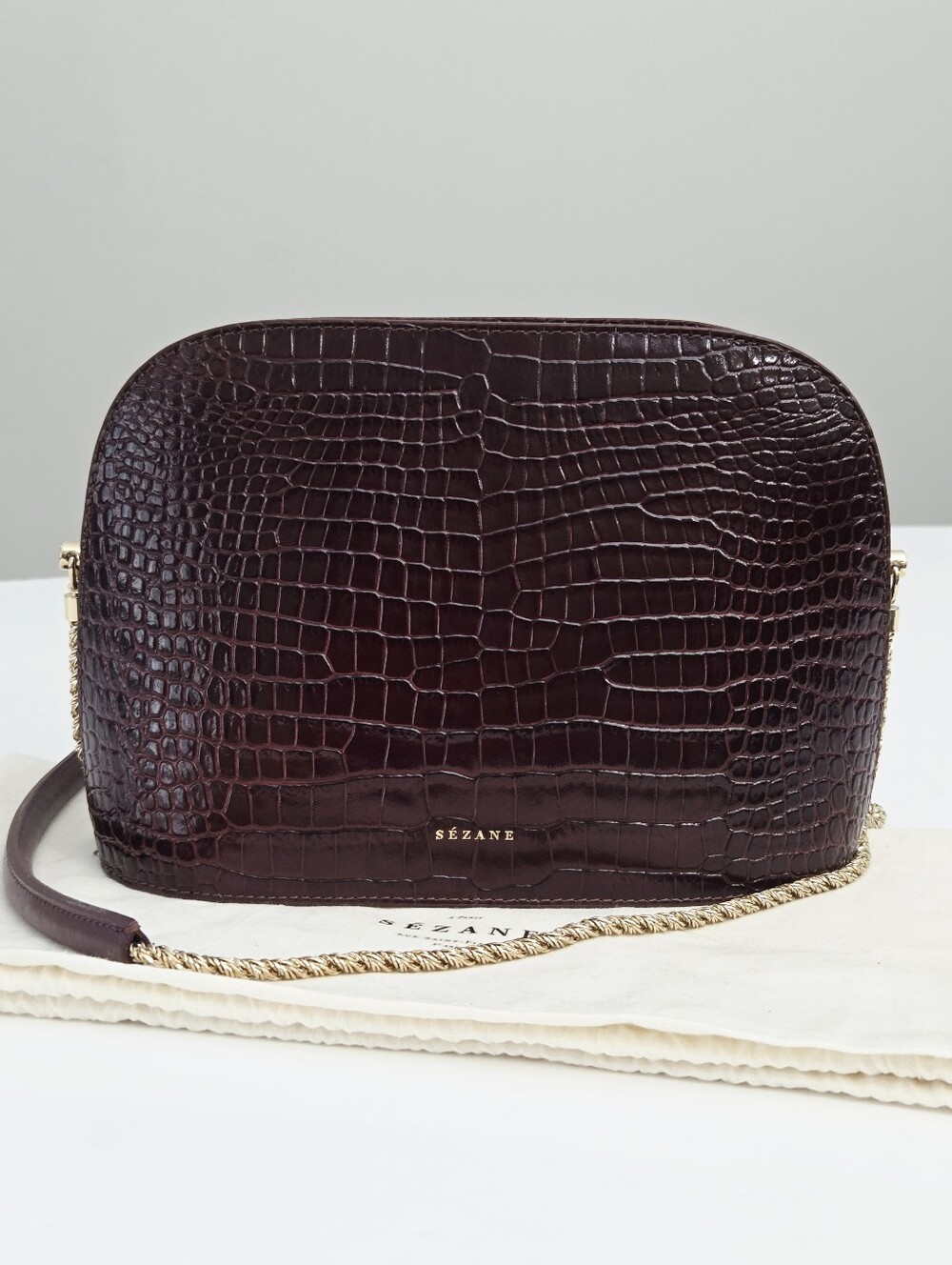 NEW SEZANE VICTOR BAG - CHOCOLATE CROCODILE PRINT - Picture 3 of 11